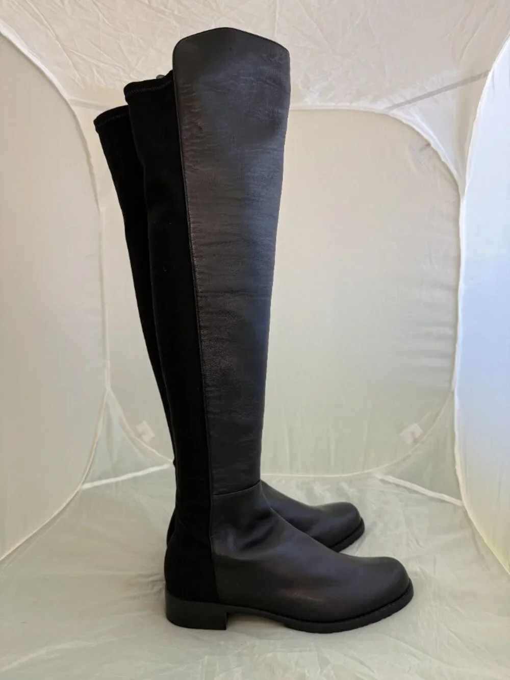 Stuart Weitzman Black Over-the-Knee Leather Stretch Riding Boots Size 7M